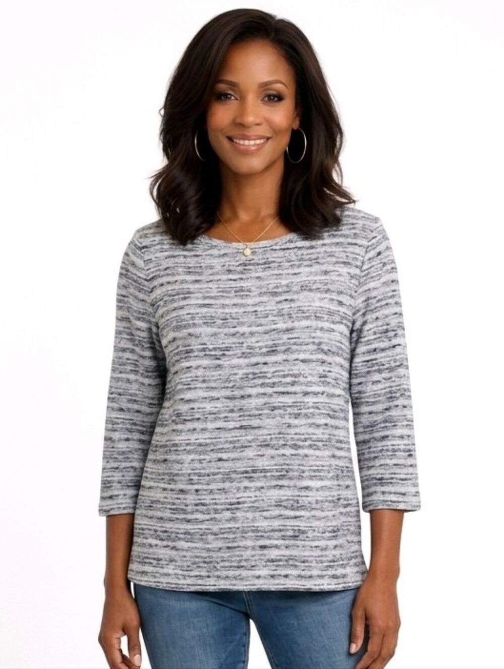 Ann Taylor Loft Multi Color Striped Tweed Bateau Neck 3/4 Sleeve Sweater Size XS